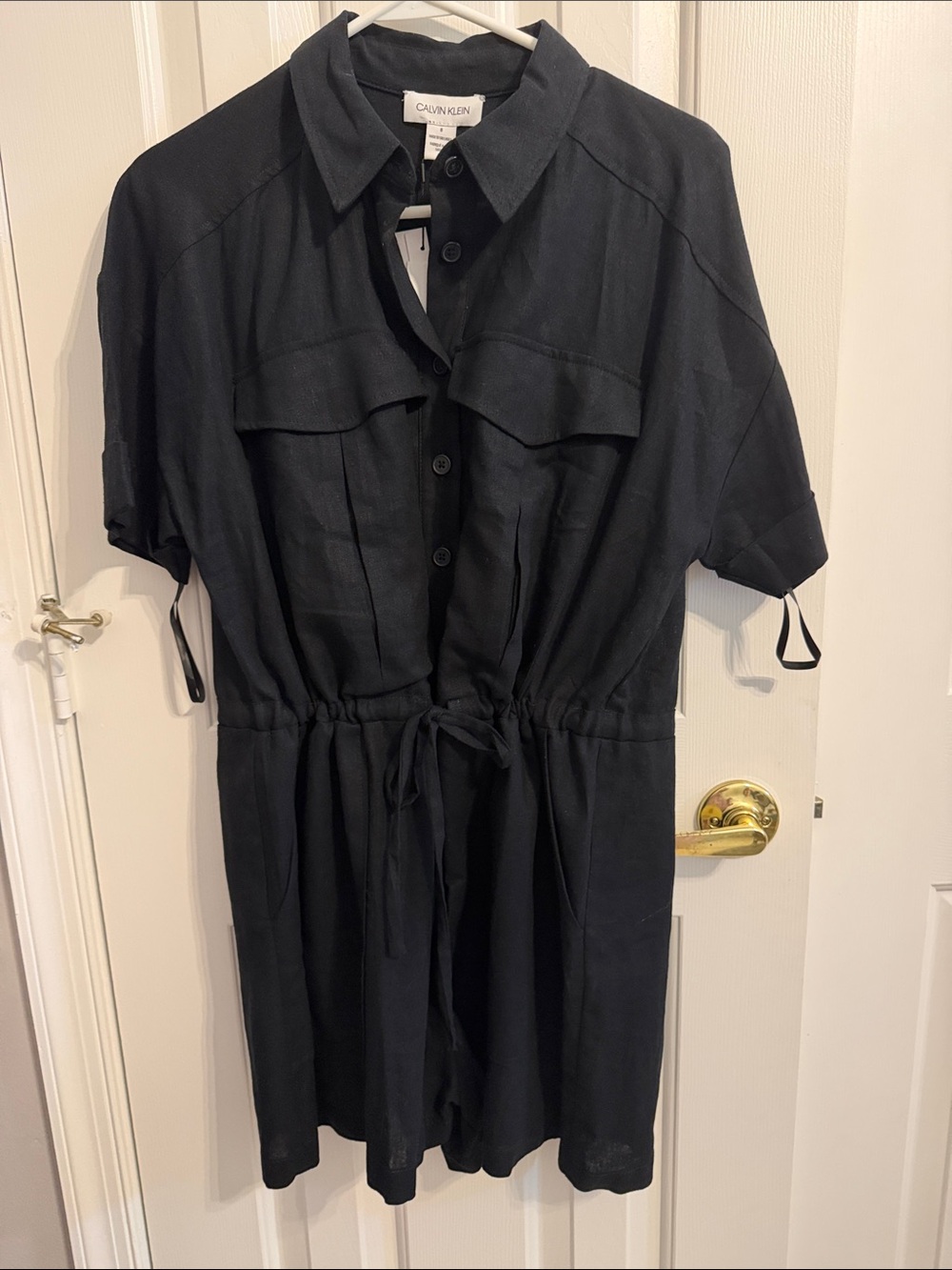 Calvin Klein Romper, drawstring waste! Black, size 8, NWT.